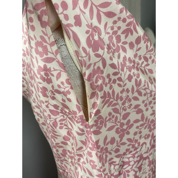 Isabella Bird Silk Midi Dress 6P Pink Floral Cottagecore Garden Wedding Guest - Picture 8 of 10
